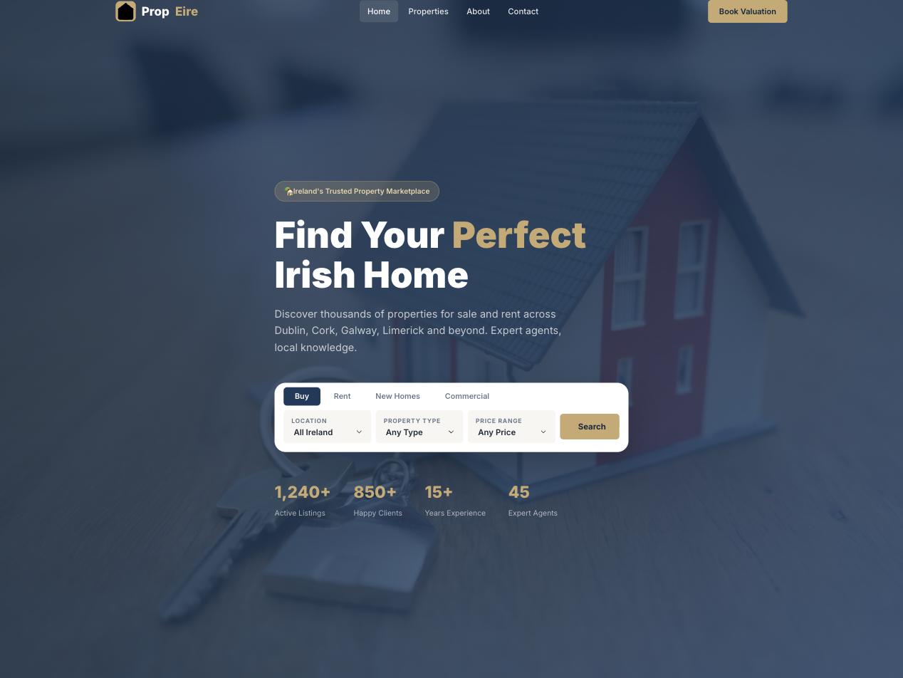 PropEire Irish real estate website template homepage