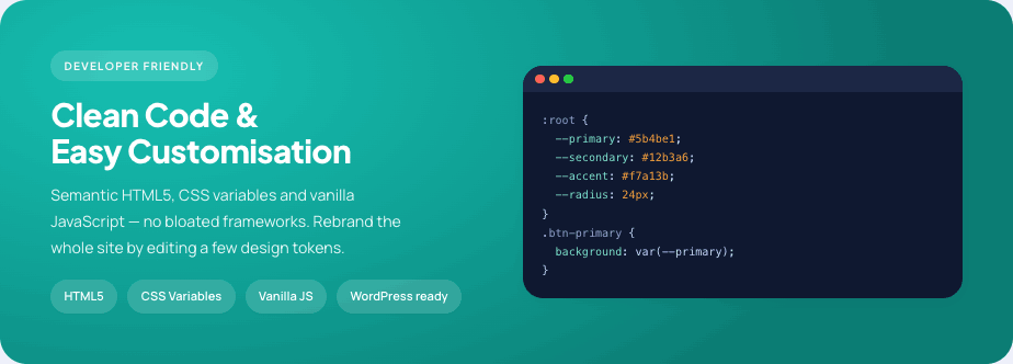 EduSphere — clean HTML5 code and easy customisation with CSS variables