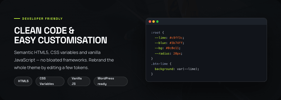 FitForge — clean HTML5 code and easy customisation with CSS variables