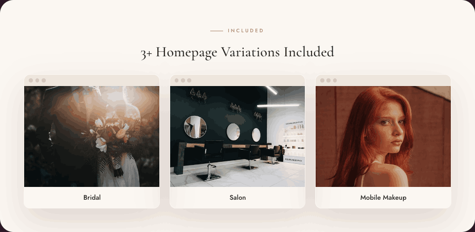 GlowÉire — 3 homepage variations: Bridal, Salon and Mobile Makeup