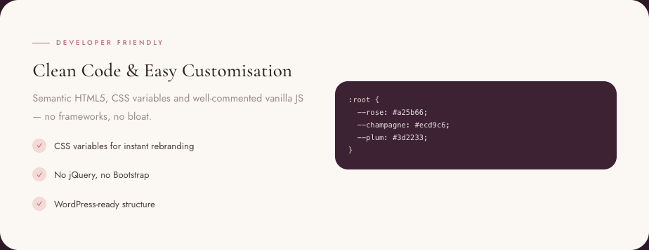 GlowÉire — clean HTML5 code and easy customisation with CSS variables