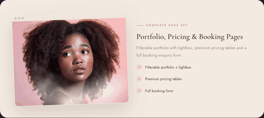 GlowÉire — portfolio, pricing and booking pages with filterable lightbox gallery